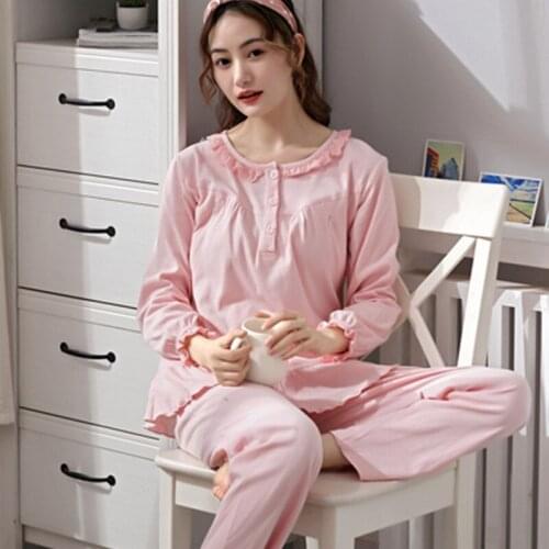 100% Cotton Maternity Pajamas Summer Nursing Nightwear Pregnant Openwork Lace Double Gauze Postnatal Breastfeeding Thin Section