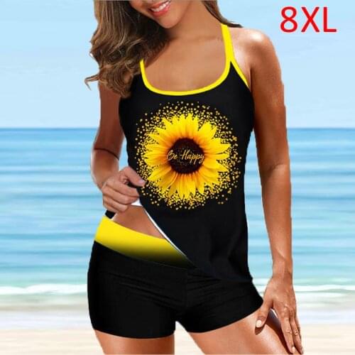 2021 New Large Size 8XL Swimwear Plus Size For Women Two Piece Floral Print Bodysuit Dress Swimsuit Tankini