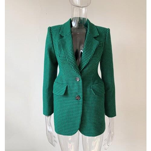 2021 Autumn chic OL elegant double-breasted tweed coat hight quality plaid wool jackets for women B848