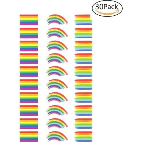30PCS Gay LGBT Waterproof Rainbow Flag Stickers Tattoos Colorful Pride Rainbow Face Sticker Creative Doodle for Peace&Love