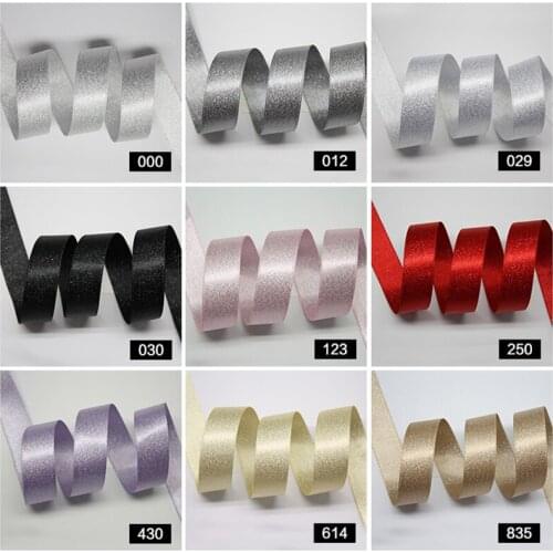 38mm silver shining glitter webbing metallic luster polyster satin ribbon Halloween party decoration band 20 yards