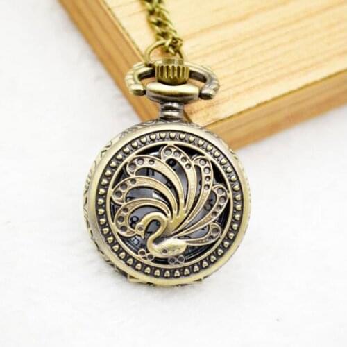 Free shipping Retro Bronze Peacock Hollow Quartz Necklace Pendant Pocket Watch Women relogio de bolso LKJ63