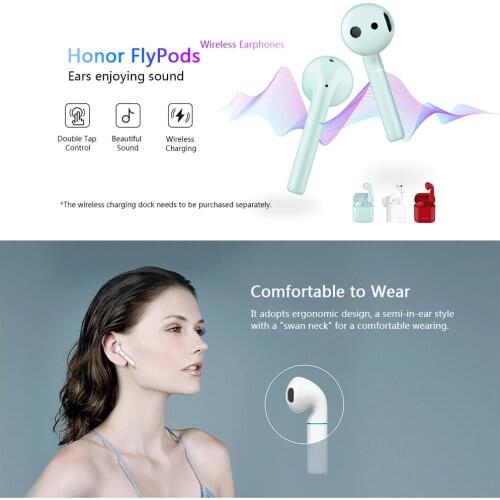 Honor CM-H2S FlyPods Wireless Earphone BT5.0 IP54 Waterproof Headphones Hi-Fi Double Tap Control Wireless Charging Headset with