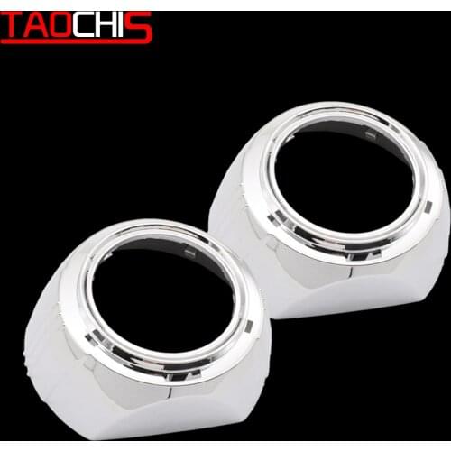 TAOCHIS 3.0 inch bi-xenon Big S-MAX shroud angel eyes LED car headlights red white blue for bi xenon bi led projector lens