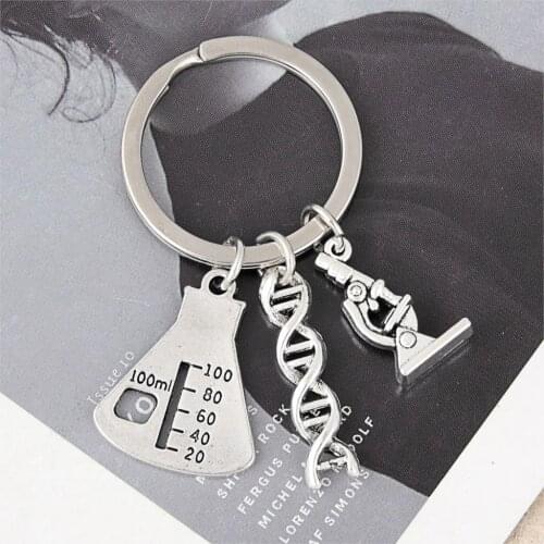 1Pc Doctor Molecular DNA Microscope Keychain Science Microscope Equipment Keyring For Medicine School Gift Jewelry E2699