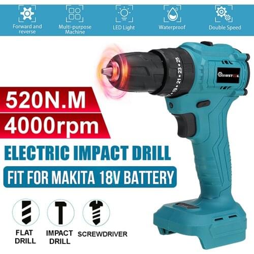 Doersupp 3 in 1 Cordless Electric Impact Drill 10mm 25 Torque 2 Speeds Brushless Electric Screwdriver For Makita 18V Battery