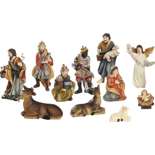 Nativity Scene Figures Christmas Desktop Decoration Figurines Pack of 11 Multi-Coloured