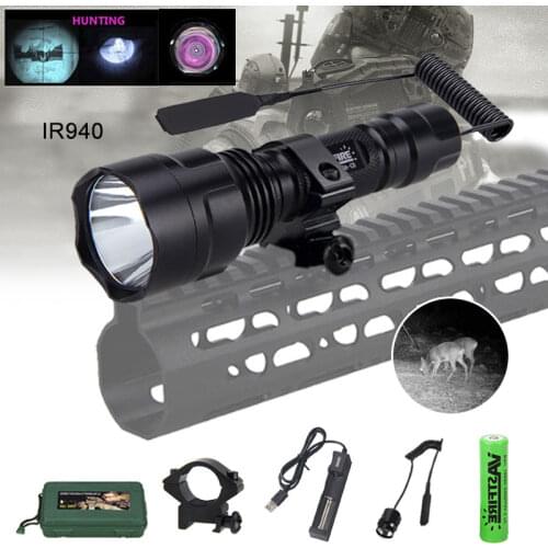1200lm LED Infrared IR 850nm/950nm Flashlight Red Night Vision Torch Lamp 1MODE Aluminum Alloy +18650 Battery+Charger+Switch