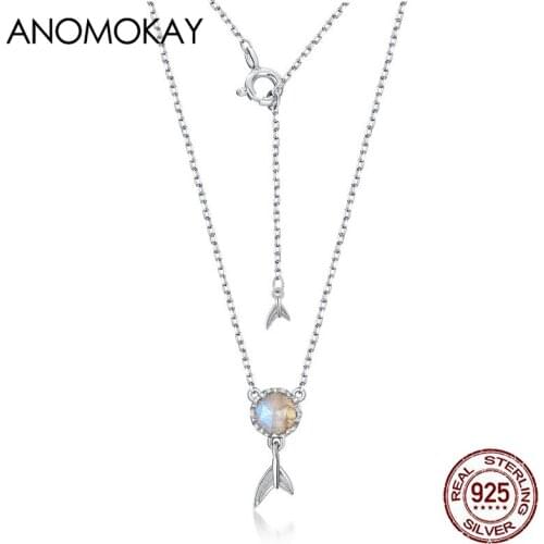 Anomokay Ocean Series Mermaid Tail Adjustable Silver Necklace with Labradorite Casual Sea World 925 Sterling Silver Necklace