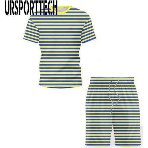 Summer New Tracksuit Men Sets Stripe Casual Men Set 2 Pieces Man Suit Sportswear Short Sleeve T-shirt Joggers Set Oversize