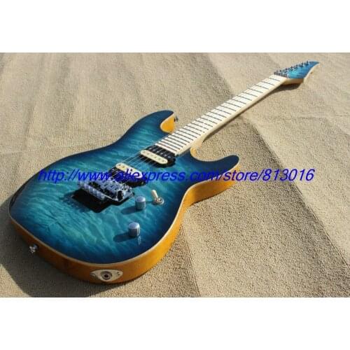 Hot ! customised electric guitar 6 string sea blue burst,wood binding ,Rock tremolo. locking tuners