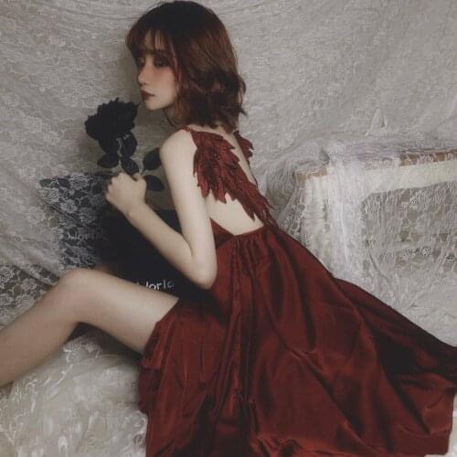 Young Girl Comfortable Silk Wing Sleeping Dress Sexy Sleepwear Women Nightgowns Satin Angel Cosplay Backless Strap Lingerie Set