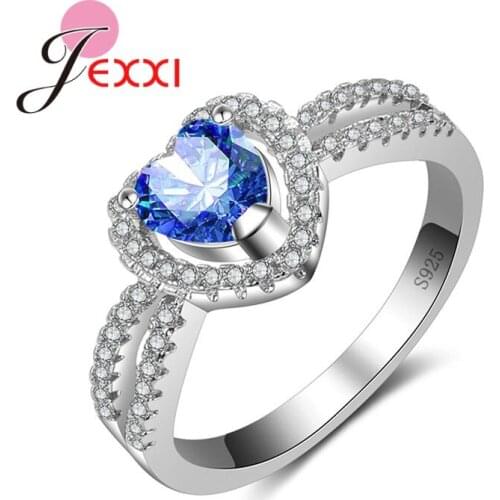 New Women Heart Crystal Wedding Rings Fashion 925 Sterling Silver Jewelry Valentines Days Gift Engagement Proposal Ring