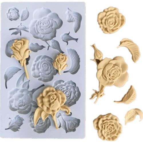New Rose Flower Leaf Branch Bud Silicone Cake Mold Clay Fondant DIY Decoration Tool Candy Sugar Cookies Chocolate Mould Baking