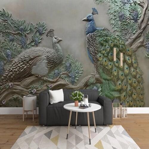 Custom 3D Relief Big Tree Peacock Photo Wall Decoration Painting Chinese Style Study Living Room Interior Design Mural Wallpaper