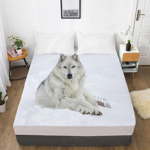 3D Printed Fitted Sheet Custom Design Mattress Fitted Cover Bed Linens Sheets Bedsheet 198*203cm White Wolf Home Bedding