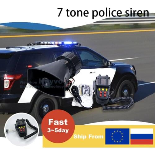 12V Polic Siren Emergency Fire Car Horn 7-Sound Loud Car Warning Alarm With Mic PA Speaker System Amplifier Hooter Megaphone