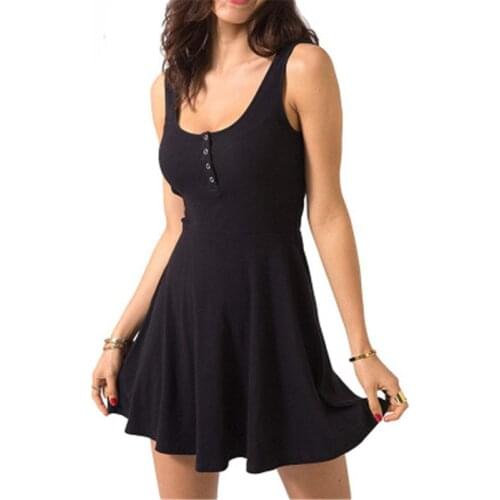 Sexy Black Dress High Waist Summer Clothes Bandage Bodycon Mini Tank Slim Solid Fit Flare Skater Casual Dress Women Club Clothin