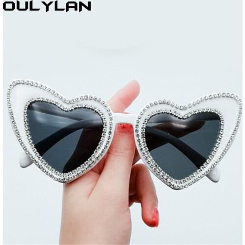 Oulylan Love Heart Sunglasses Women Personality Diamond Sunglass Fashion Cute Sexy Vintage Sun Glasses Pink Ladies Shades UV400