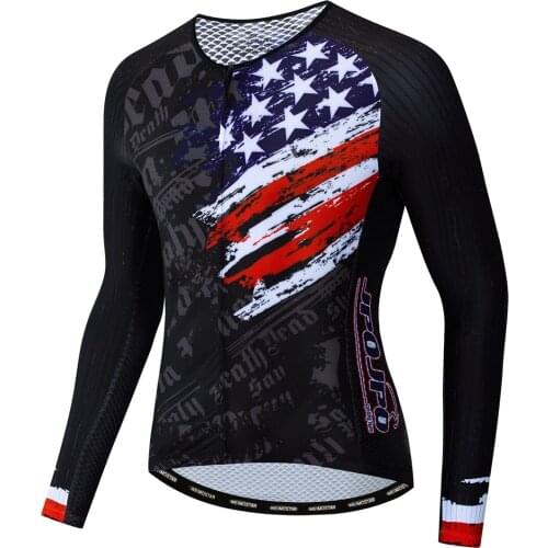 USA Mens Long Sleeve Cycling Jersey Autumn Bicycle Tops Breathable Mountain Bike Clothing Windproof S-3XL