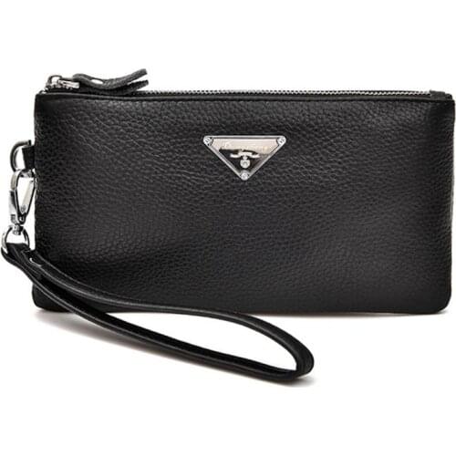 Mens Handbag Cow Leather Wallet Zipper Handbag Mobile Moneybag Phone Bag Purse Ultra Thin Cowhide Gentleman Gift New Style