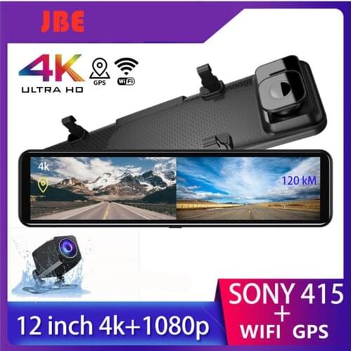 4K 12 Inch Radar Detector Mirror 3 in 1 Dash Cam DVR Recorder with Antiradar GPS Tracker Speed Detection for Russia Rear Camera