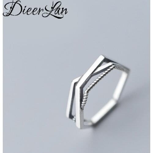 Vintage Silver Color Hexagon Rings for Women Bijoux Gift Female Adjustable Size Finger Rings Anillos Wholesale
