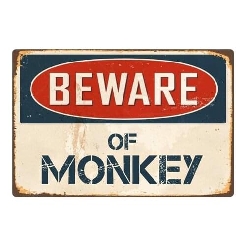 Vintage Metal Tin Sign Beware Of Monkey Outdoor & Home Bar Street Wall Decor Signs 12X8Inch