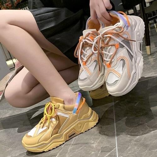 Womens Chunky Sneakers 2021Fashion Women Platform Shoes Lace Up Breathable Air Vulcanize Shoes Women Female Trainers Dad Shoes