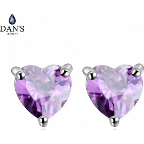 DANS Real Big Brand AAA Zirconia Vintage Micro Inlays Fashion Stud Earrings for Women Heart 109662Purple