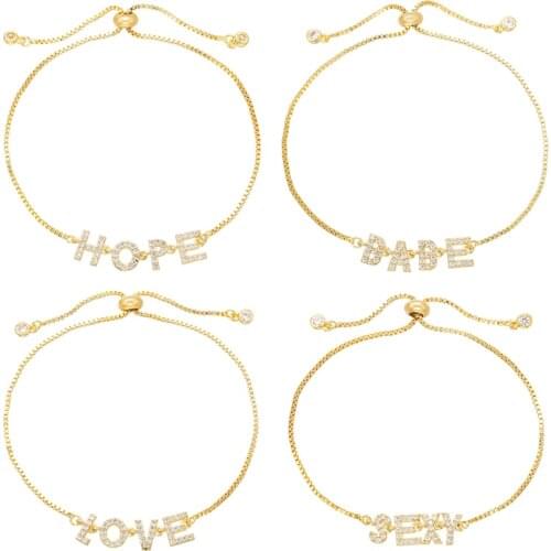 ZHUKOU CZ crystal gold/silver color Women bracelet jewelry with small letter charms tiny bracelet for Couple birthday gift VL69