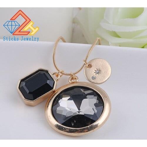 Maxi Round Snake Chain Big Glass Necklace Womens Fashion Jewelry Gold Color Trendy Rhinestone Necklace