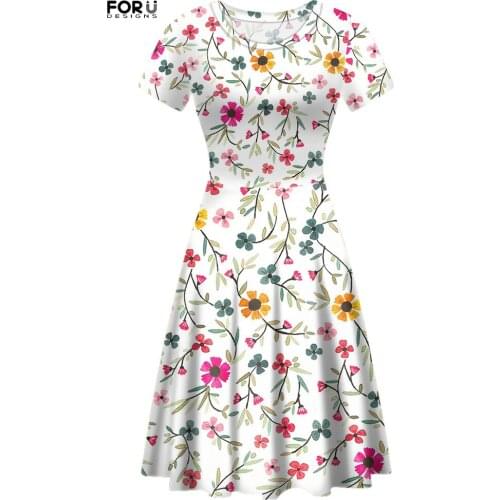 FORUSEDIGNS Retro Floral Womens Summer Short Sleeves Dress Elegant O-Neck Breathable Party Dating Female Skirt Vestidos Ropa