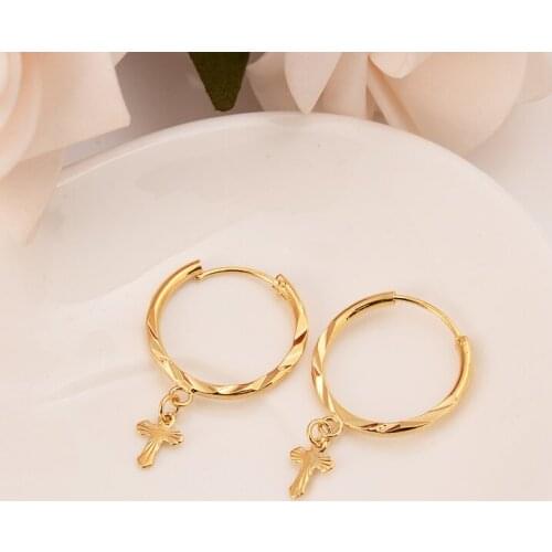 Gold Round Circle Earrings small Religious Cross Pendant Drop Dangle Earring For Women Ear Piercing Jewelry gifts