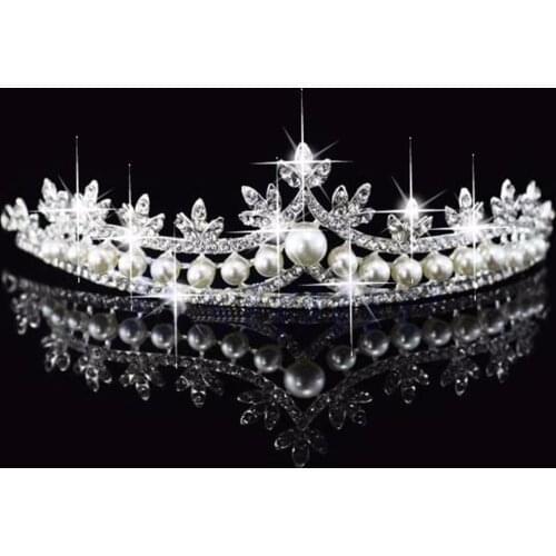 New 1PC Bridal Princess Rhinone Pearl Crystal Hair Tiara Wedding Crown Veil Headband