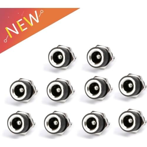 10Pcs 3A 12v For DC Power Supply Jack Socket Female Panel Mount Connector 5.5mm 2.1mm Plug Adapter 2 Terminal Types 5.5*2.1
