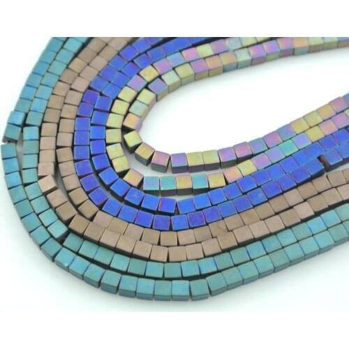 10pcs Blue Brown Color Plated Cube Shape Hematite Beads 4x4mm Cube Jewelry Making Beads