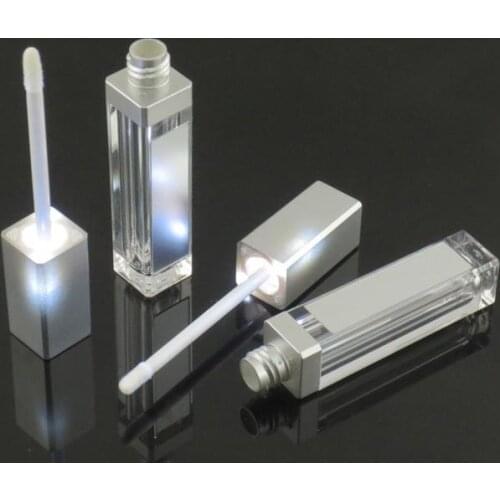100pcs 7ml Square Lipgloss Tube Add logo Empty Lip Gloss Lipstick Bottle With LED Light Mirror Clear SN209