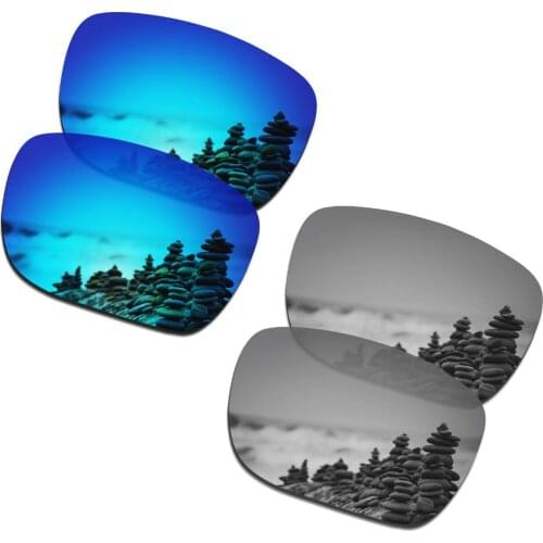 SmartVLT 2 Pairs Polarized Sunglasses Replacement Lenses for Oakley Holbrook XL Ice Blue and Silver Titanium