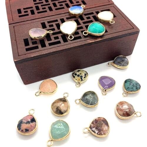 Natural Stone Agate Pendant Opal 14x18mm Flat Drop Shaped Necklace Pendant Handmade DIY Bracelet Earring Accessories 5pcs