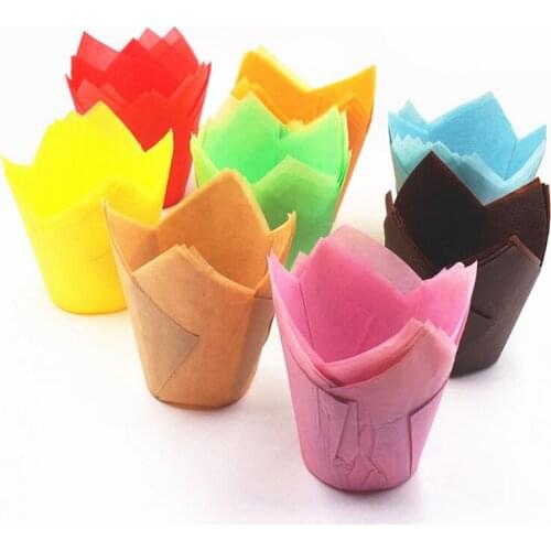 50Pcs/set Tulip Shape Cupcake Liner Cupcake Paper Baking Cup Muffin Cases Cake Mold Small Cake Box Cup Tray Decorating Tools
