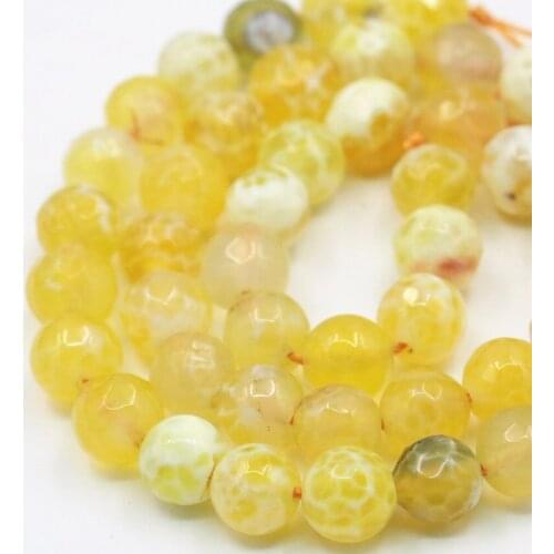 6 8 10 12mm Yellow Natural Fire Agates Stone Faceted Round Beads for Jewelry Making Dragon Carnelian Onyx Findings 15inch A352