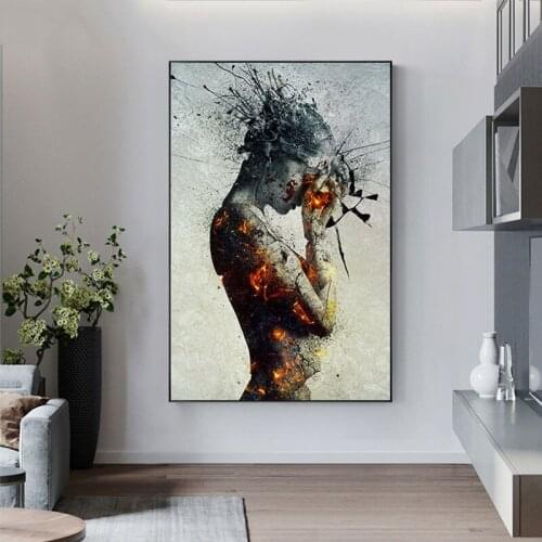 Abstract Explosion Fire Girl Poster Figure Wall Art Canvas Painting Nordic Poster Print Modular Pictures for Living Room Home