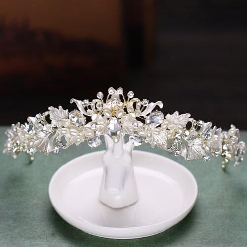 Baroque vintage gold rhinestone pearl flower bridal crowns handmade tiara headband crystal diadem crown wedding hair accessories