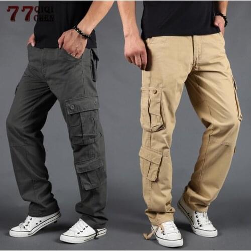 Pants Men Cargo Combat Military Work Overalls Long Trousers Multi-Pocket Baggy Casual Cotton Straight Slacks Tactical Pants Men
