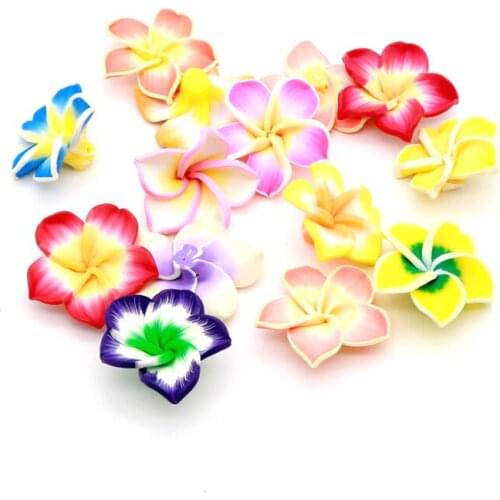 10pcs 32mm Random Mixed Handmade Soft Polymer Fimo Clay Rose Flower Beads for DIY Necklace Bracelet Hair Ornament Jewelry Making