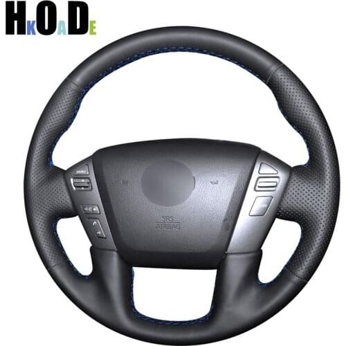 Black PU Artificial Leather Hand-stitched Car Steering Wheel Cover for NV Cargo Nissan Patrol Armada NV Passenger (US) Titan