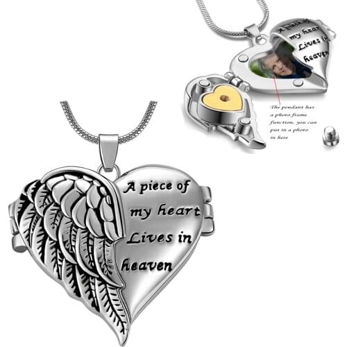 Dropshipping Heart Angel Wings Urn Necklace for Ashes A piece of my heart Lives in heaven Keepsake Memorial Cremation Jewelry