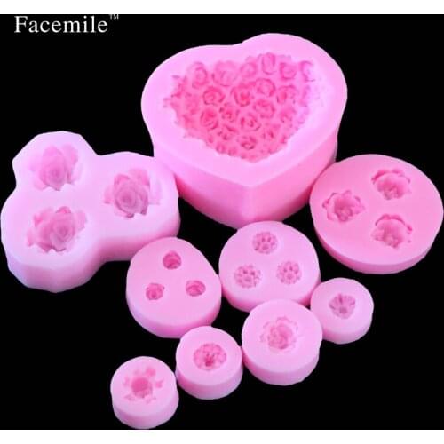 Facemile 9pcs/set DIY baking mold soap rose flowers chocolate mold soft silicone mold silicone soap molds 04055