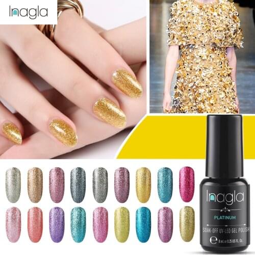 Inagla 8ml Platinum UV Gel Nail Polish Glitter Soak Off LED Nail Gel Varnishes Vernis Esmalte Semi Permanent Stamping Gelpolish